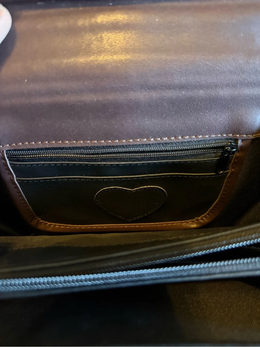 Brighton Brown and Black Croc-Embossed Satchel with Gold Heart Accents